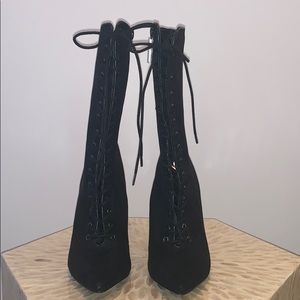 Black faux suede lace up booties